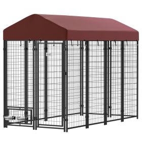 PawHut Outdoor Dog Kennel with Rotating Bowl Holders, Walk-in Pet Playpen with Waterproof Cover, 8' x 4' x 6', Red